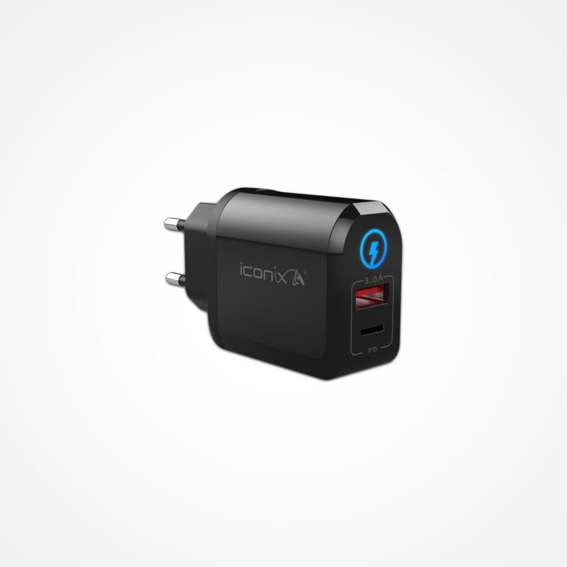 Chargeur mural rapide ICONIX IC-HC1028 18W avec port USB C et port USB